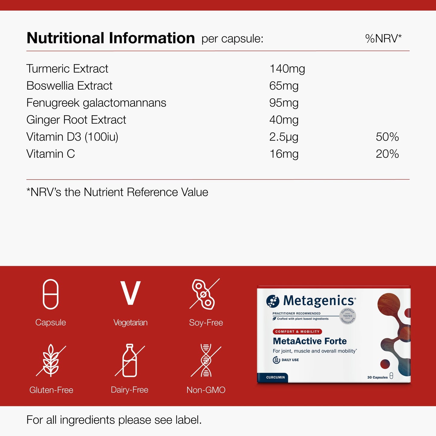 Metagenics MetaActive Forte - Joint Health & Immune Support - Botanical and Nutrient Complex - with Vitamin D, Boswellia, and Vitamin C - 30 Capsules