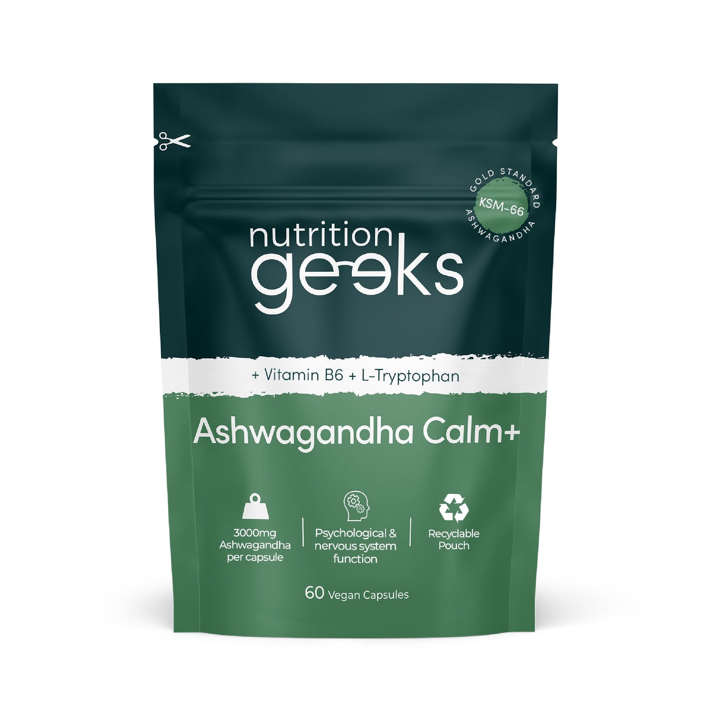 Nutrition Geeks Ashwagandha KSM 66 Complex – 3000mg Enhanced with L-Tryptophan & Vitamin B6 (2 Month Supply) – Ashwagandha High Strength Capsules with 250mg Extract (Not Gummies or Powder) - Vegan, UK Made