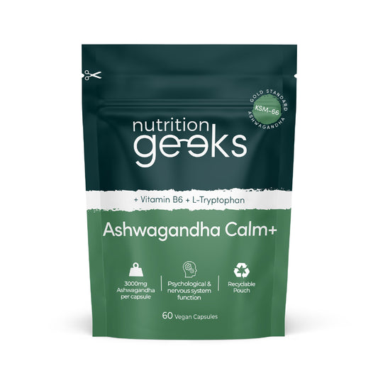 Nutrition Geeks Ashwagandha KSM 66 Complex – 3000mg Enhanced with L-Tryptophan & Vitamin B6 (2 Month Supply) – Ashwagandha High Strength Capsules with 250mg Extract (Not Gummies or Powder) - Vegan, UK Made