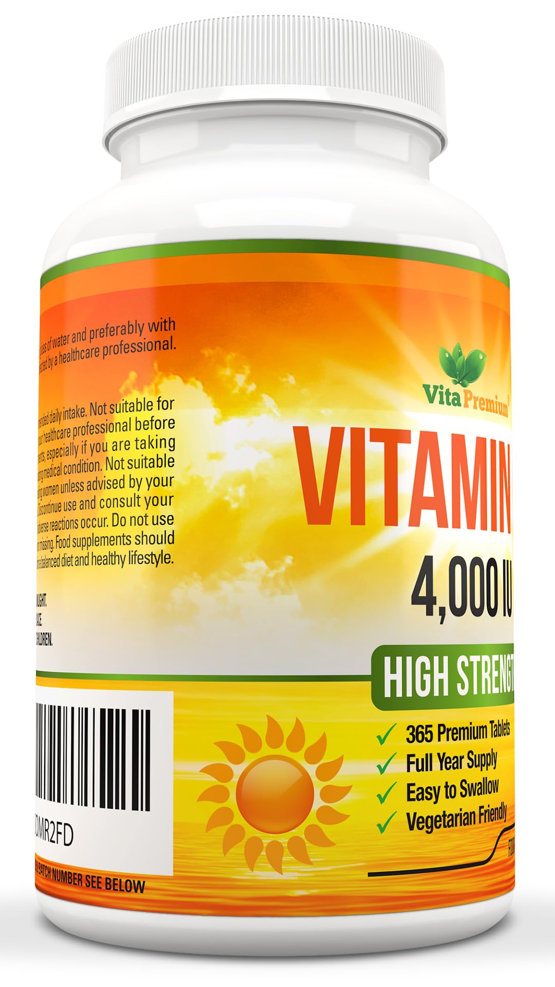 Vitamin D 4,000 IU Tablets, Maximum Strength Vitamin D3 Supplement, 365 Easy to Swallow Tablets - Full Year Supply