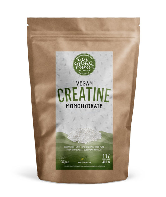 Vegan Creatine Monohydrate (Creapure®) by Ekopura | European Product, 100% Pure and Clean | 400g, 117 Servings