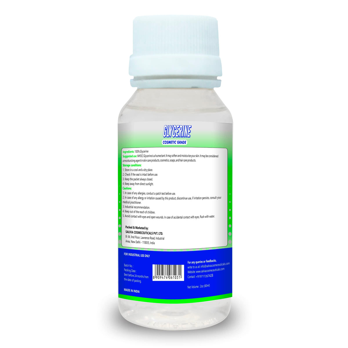 MYOC Glycerine | Pure & Cosmetic Grade | Deep Hydration for Skin & Hair | Ideal for DIY Skincare, Soaps & Beauty Preparation - 60ml / 2.03 Fl Oz