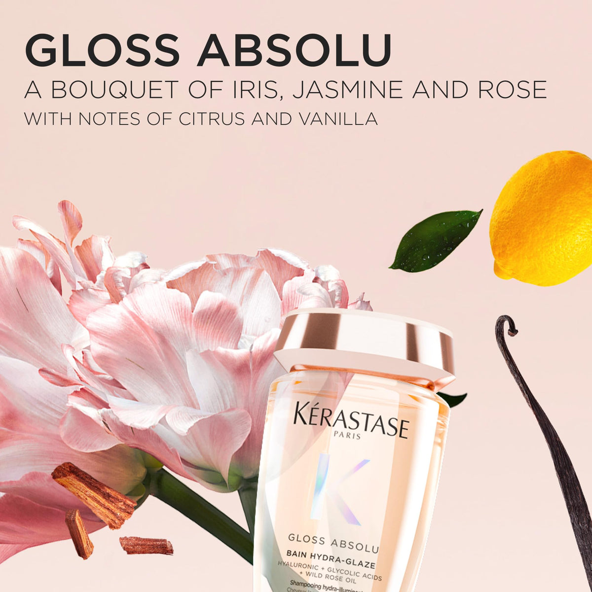 KÉRASTASE Kérastase Gloss Absolu Bain Hydra-Glaze Shampoo, Illuminating Anti-Frizz Cleanser With Glycolic & Hyaluronic Acids Plus Wild Rose 250ml, For Dull Hair