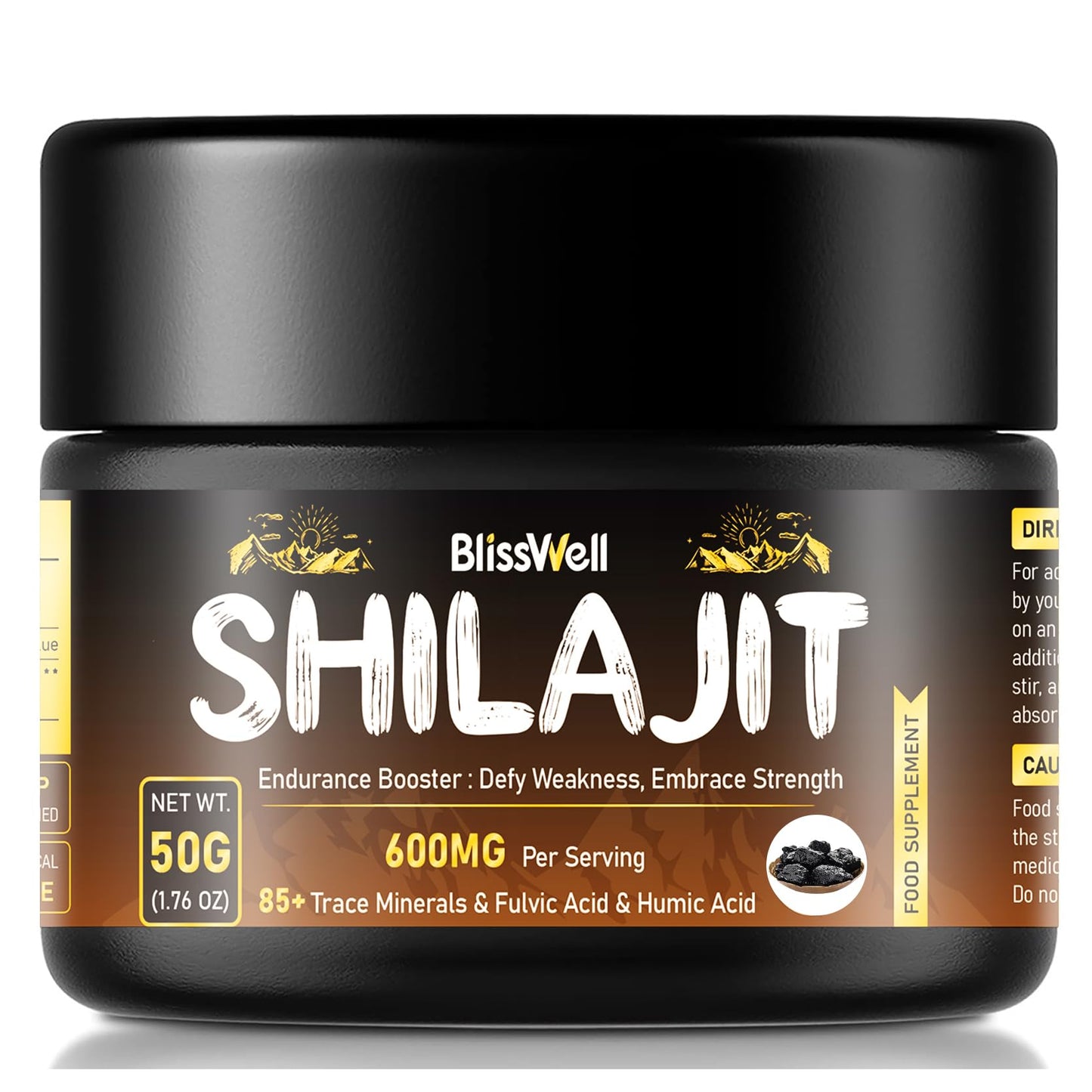 BlissWell Shilajit Resin Pure Himalayan Shilajit, Shilajit with Fulvic Acid & 85+ Trace Minerals, Energy Strength Immunity Support, No Heavy Metals, 100% Vegan, 50g