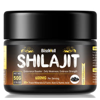 BlissWell Shilajit Resin Pure Himalayan Shilajit, Shilajit with Fulvic Acid & 85+ Trace Minerals, Energy Strength Immunity Support, No Heavy Metals, 100% Vegan, 50g