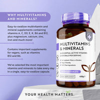 Multivitamins & Minerals - 365 Vegan Multivitamin Tablets - 1 Year Supply - Multivitamin Tablets for Men and Women with 26 Essential Active Vitamins & Minerals - Made in The UK by Nutravita