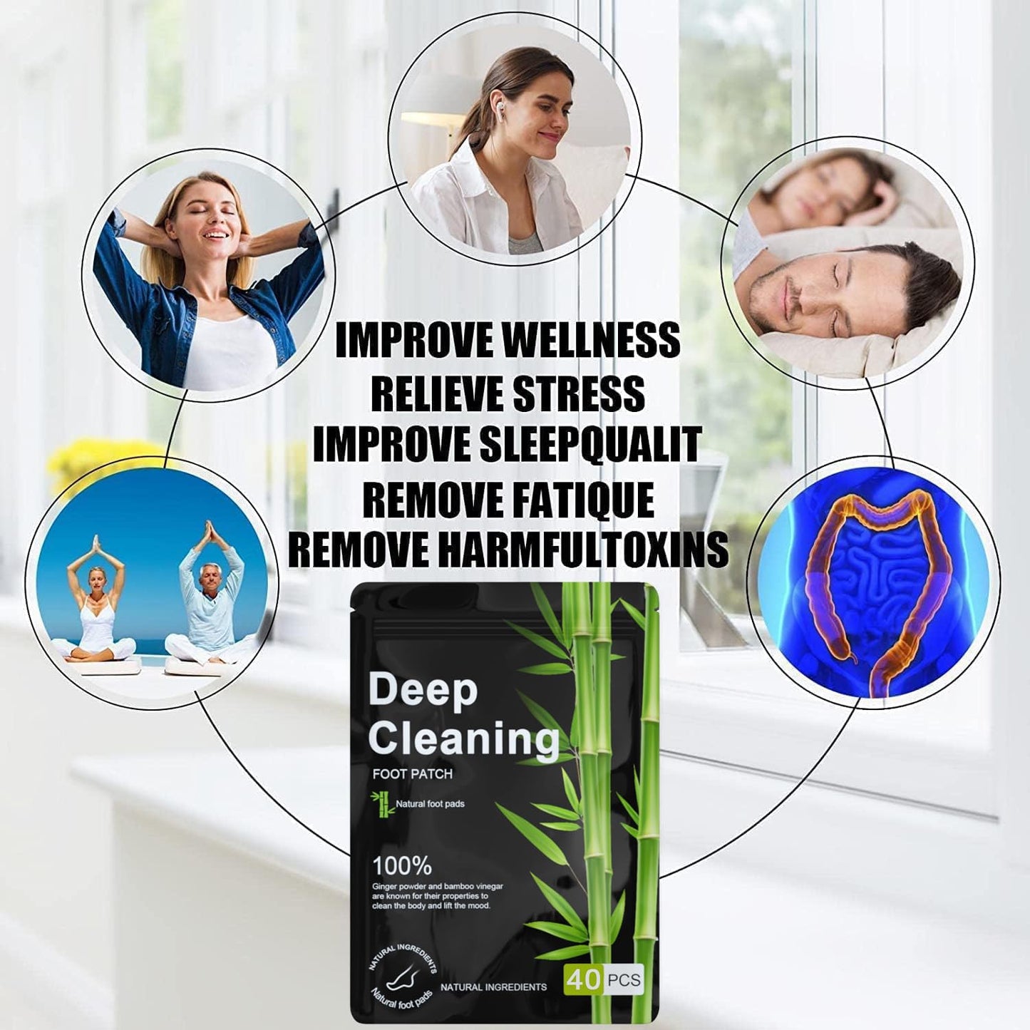 Rezolite Foot Detox Patches, 40 Pcs Natural Deep Cleansing Detox Foot Patches for Relieve Body Stress, Improve Sleep Quality, Enhance Blood Circulation