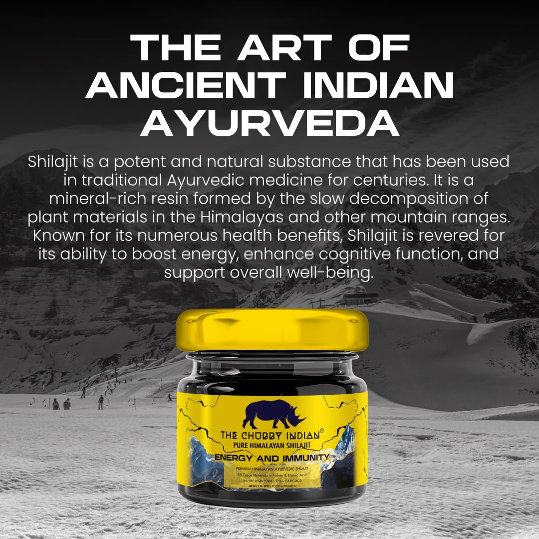 The Chubby Indian® Shilajit Resin, 100% Pure Himalayan Lab Tested 30g, High Fulvic & Humic Acid, Magnesium Supplements, Melatonin, Electrolytes, Shilajit, Vitamin D, Natural Vitality Booster, 1 Box