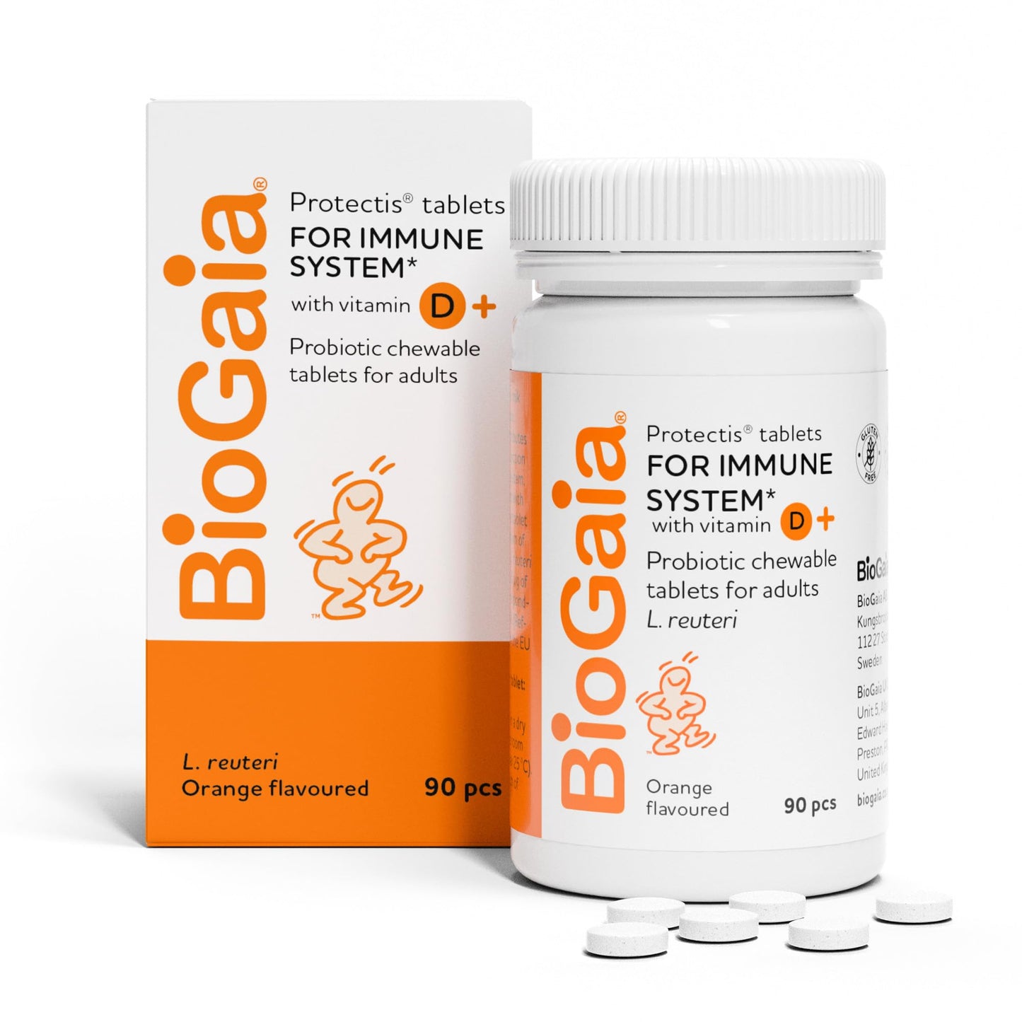 BioGaia BIOGAIA Protectis Probiotic Chewable Vitamin D3 Tablets, Orange Flavoured, 90 Pieces, for The Whole Family