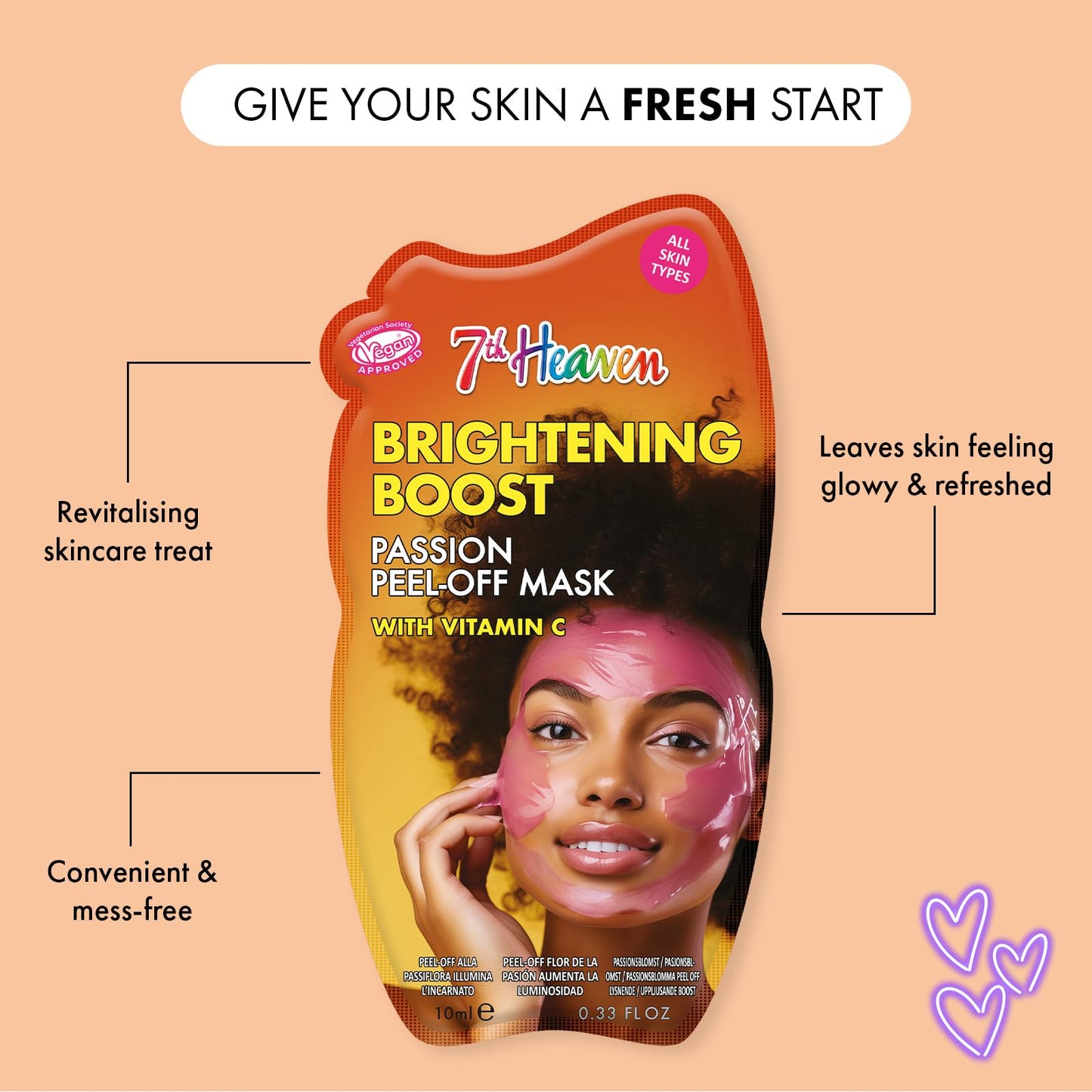 7th Passion Peel Off Face Masks (Pack of 6) Brightening Face Mask Skincare Set with Vitamin C, Purifying, Deep Cleansing, Hydrating and Vegan Peel Off Mask - Genuine 7th Heaven Face Masks Skincare