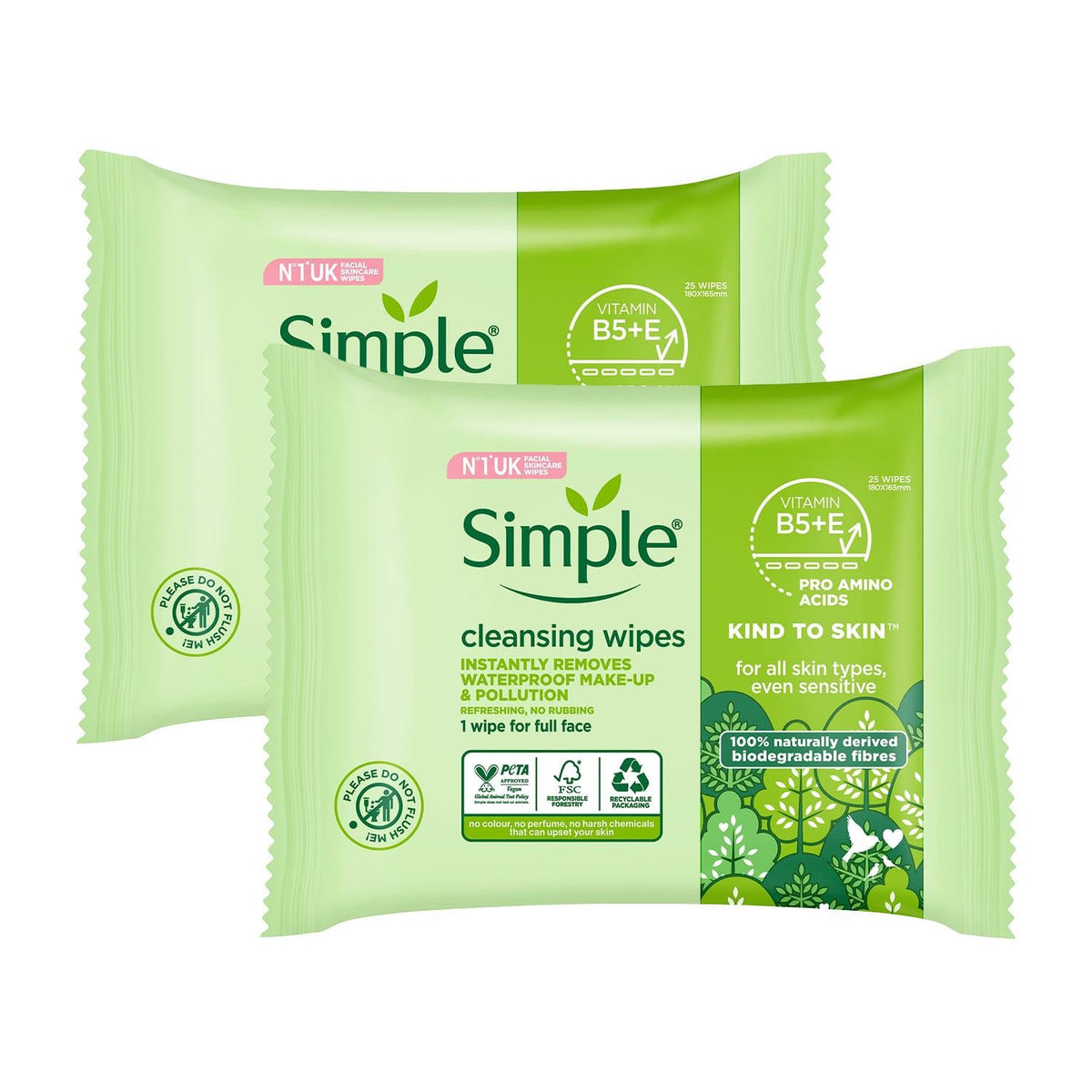 Simple Kind To Skin 25 Cleansing Facial Wipes (3 packs)