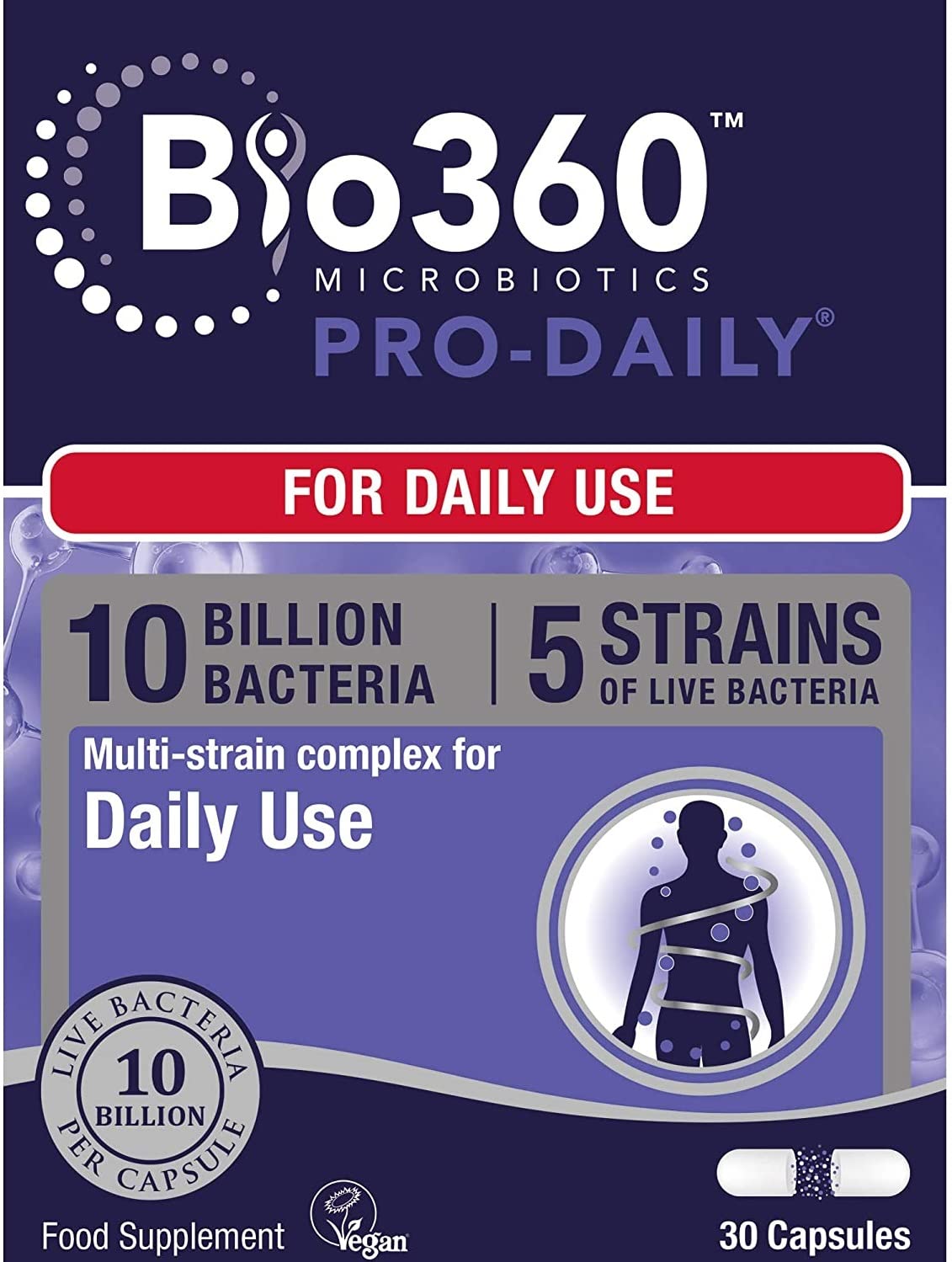 Natures Aid Bio360 Pro-Daily (10 Billion Bacteria) 30 Capsules (Pack of 5)