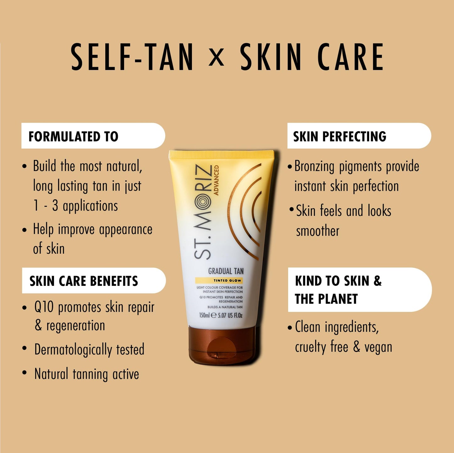 ST. MORIZ St. Moriz Advanced Tinted Gradual Tanning Lotion | Hydrating Gradual Tan Moisturiser with Anti-Ageing Q10 & Light Colour Coverage | Builds up a Natural Glow in 1 to 3 Applications | Vegan | 150ml
