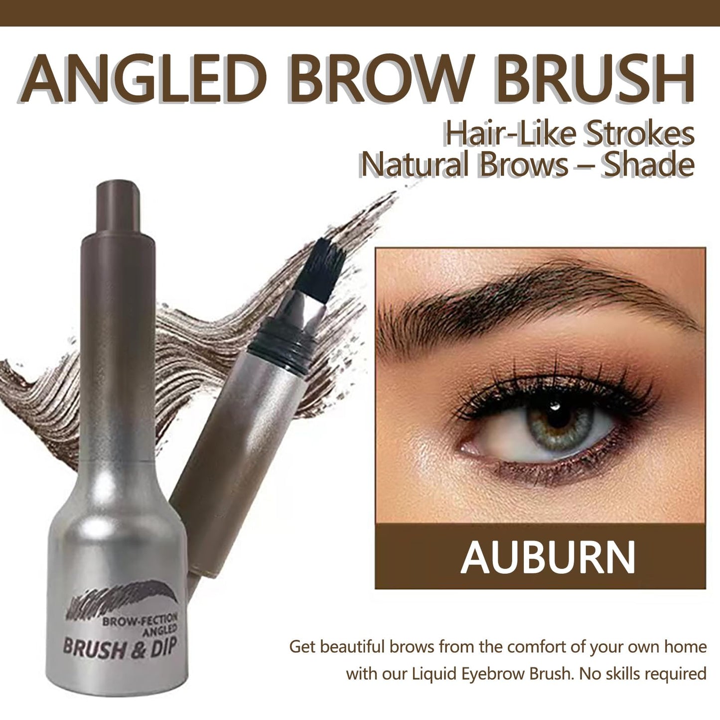 Angled Brow Brush & Dip – Waterproof, Smudge-Proof Liquid Eyebrow Pen For Hair-Like Strokes & Natural Brows – Shade #02 Auburn
