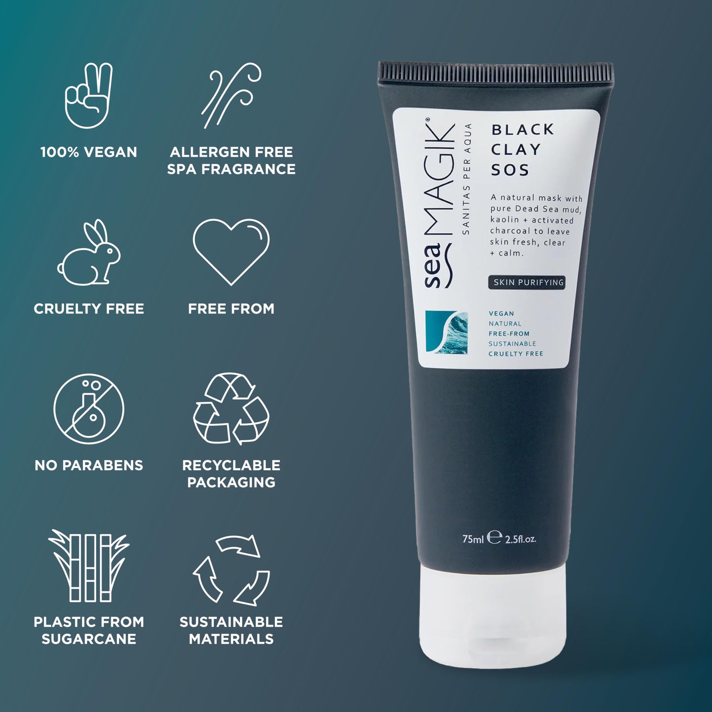 Sea Magik Black Clay SOS Natural Dead Sea Mud Mask for brightening dull skin.