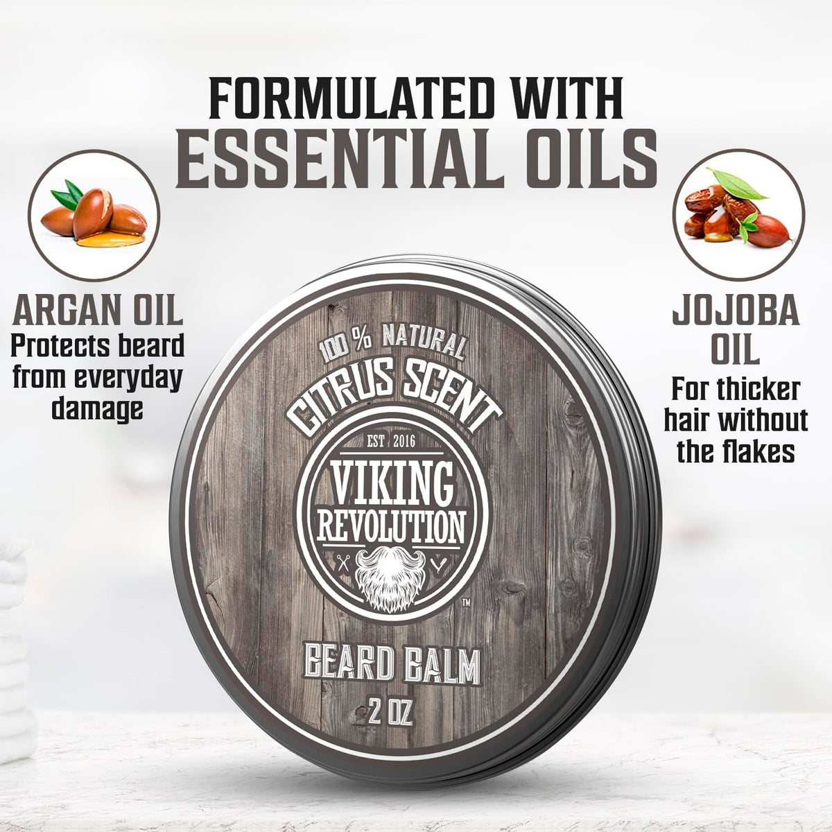 VIKING REVOLUTION Viking Revolution - Beard Balm - Natural Beard Balm For Men With Argan & Jojoba Oils- Styles, Strengthens & Softens - Beard Wax - Gifts For Men - Citrus - 57 g