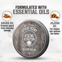 VIKING REVOLUTION Viking Revolution - Beard Balm - Natural Beard Balm For Men With Argan & Jojoba Oils- Styles, Strengthens & Softens - Beard Wax - Gifts For Men - Citrus - 57 g