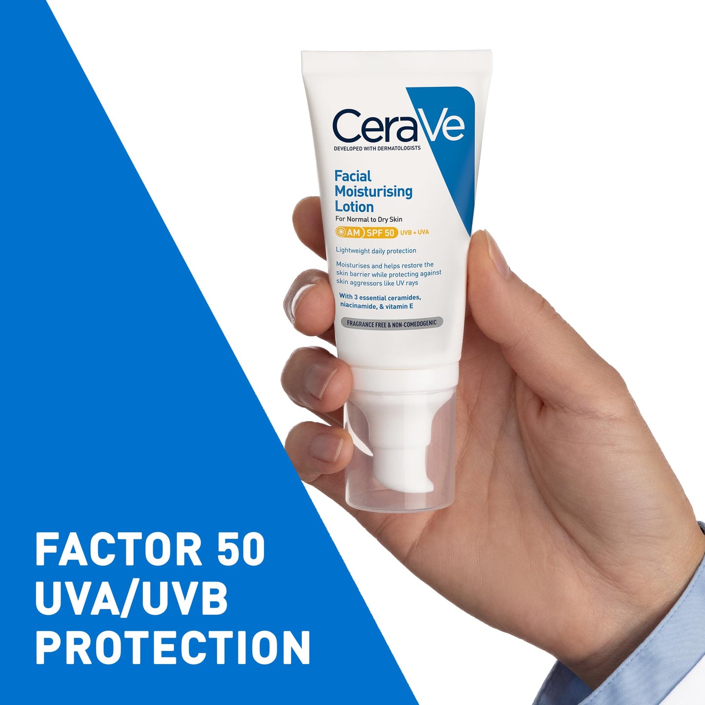CeraVe AM SPF Face Moisturiser with SPF 50 for Normal to Dry Skin, 52ml