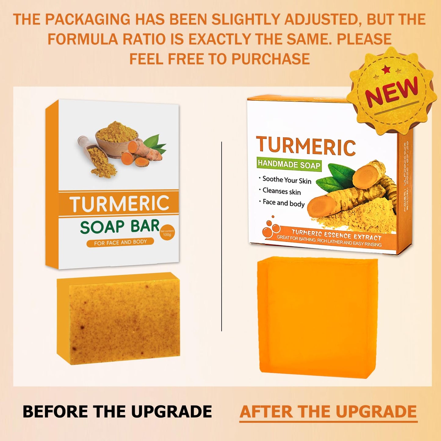 2PCS Wormeer Turmeric Soap Bar, Tumeric Soap for Face & Body,Turmeric Cleansing Bar, Rich in Narious Nutrients, It Is Equipped with a Foam Net to Improve Fine Lines