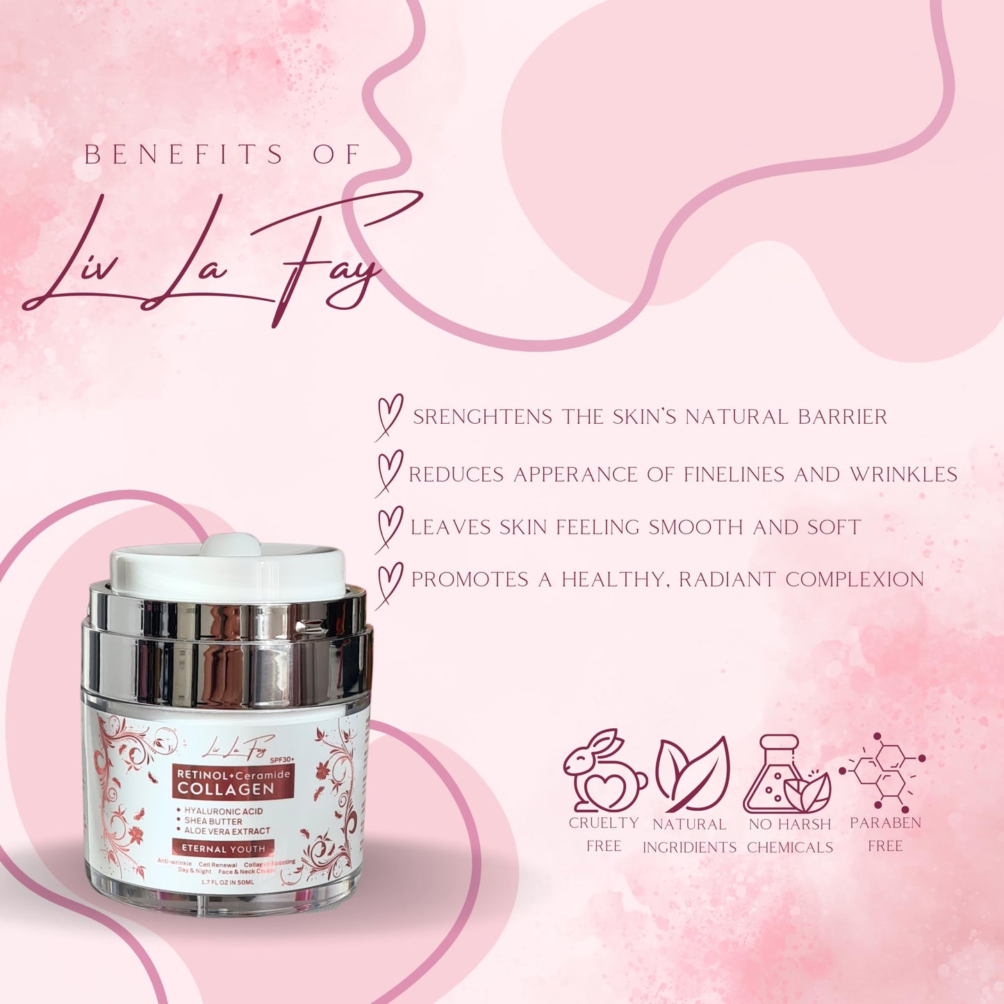 Retinol Moisturiser with SPF30 Most Powerful Anti-Aging Cream with Retinol, Hyaluronic Acid, Ceramide &Vitamin E, B5 for Face & Neck Deep Hydration Day&Night Wrinkle Reduction Liv La Fay Eternal Youth