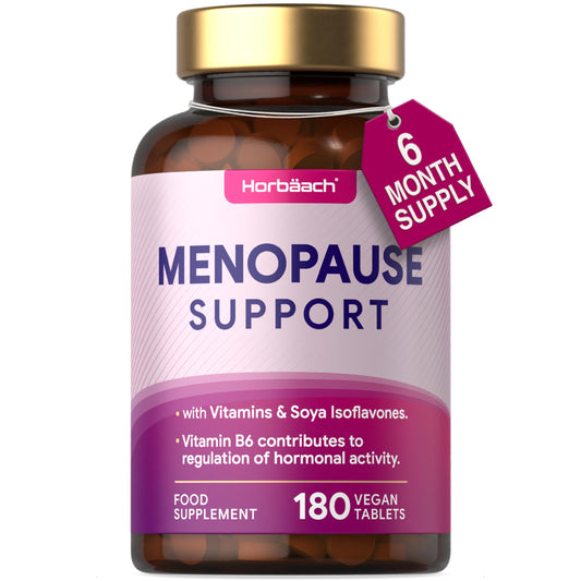 Menopause Supplement Tablets for Women | Perimenopause, Menopause & Postmenopause Support with SOYA Isoflavones & Vitamin B6 | 180 Vegan Tablets | by Horbaach