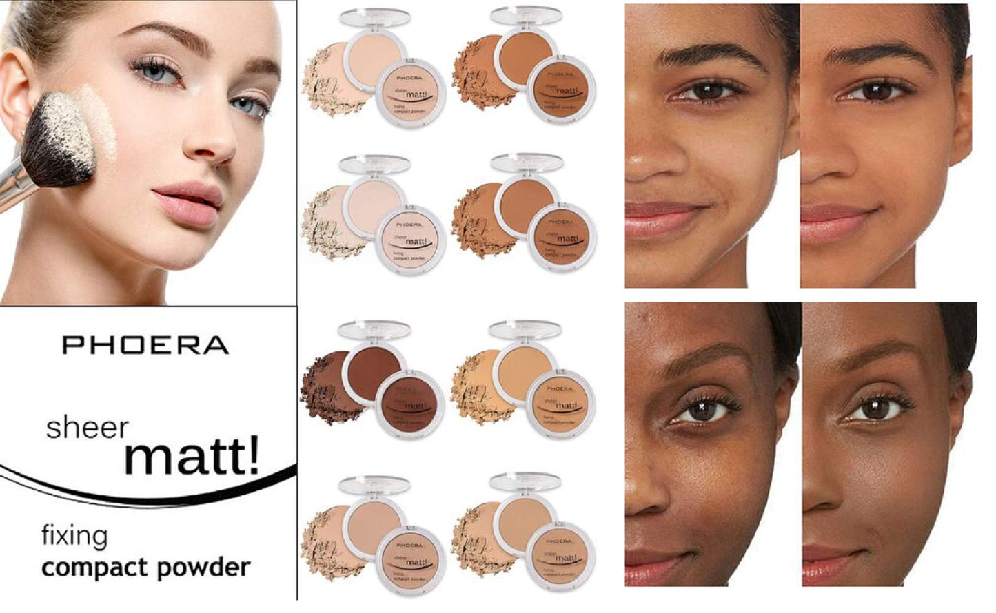 Phoera AQUAPURITY PHOERA Sheer Matte Compact Powder Fixing Powder Makeup Base Fixer Setting Powder Foundation Fixing Compact Pressed Powder Long Lasting Make Up Fixer Skin Vitamin E Beauty Blender (203 NUDE)