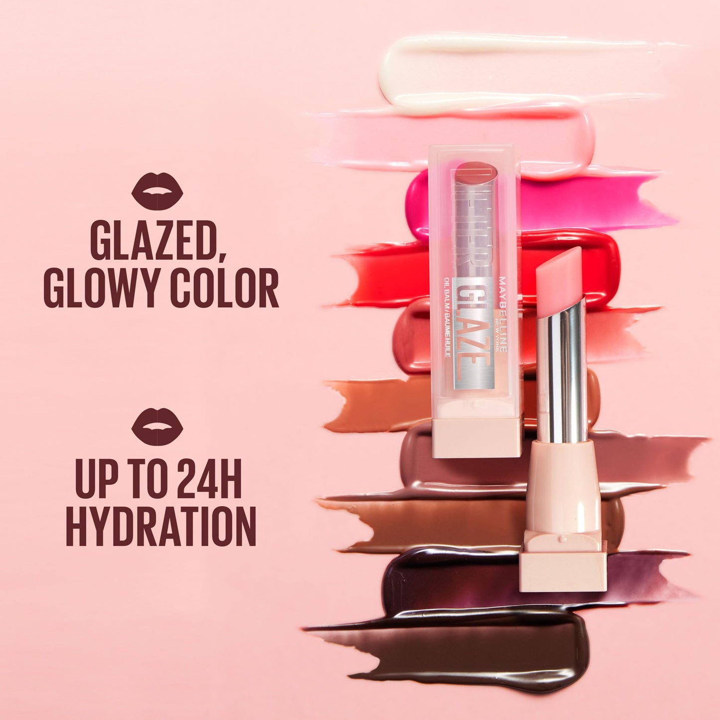Maybelline New York Lifter Glaze Lip Oil Balm, Up to 24HR Hydration, Plumping for Fuller Lips, Hyaluronic Acid & Acerola Cherry Extract for Ultra-Comfortable Shine, Shade: Rose Bite