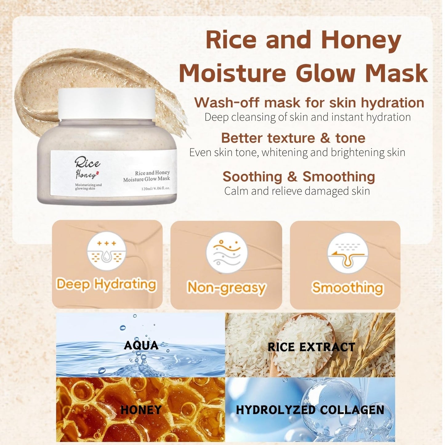Cureluxe Ground Rice and Honey Glow Mask,3PCS Rice Mud Mask Skincare Set with Rice Clay Mask,Face Serum,Face Toner,Clay Mask For Pores,Face Masks Beauty,Deep Cleansing,Reducing Pores & Acne,Korean Face Mask