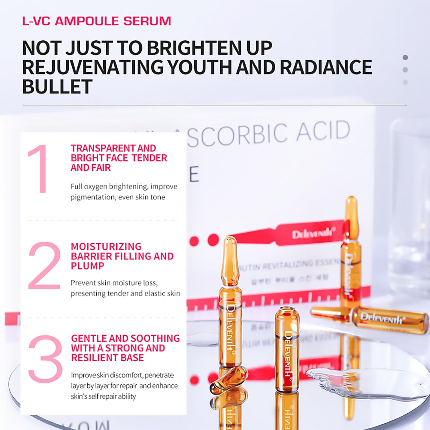 DEleventh Korean Brand Vitamin C Ampoule Serum 2ml × 7EAe / with Niacinamide (Vitamin B3) & Pro-Xilane, Anti-Aging, Brighten, Hydrate, and Smooth Skin, Creates a Radiant, Youthful Complexion