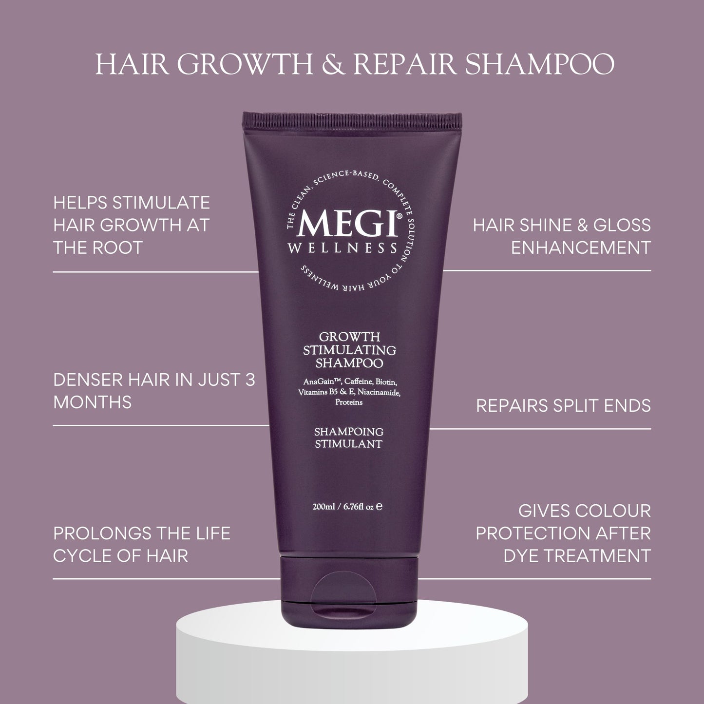 MEGI Wellness Hair Growth Shampoo with AnaGain & Biotin for Stronger, Healthier Hair 200ml Stimulating Shampoo for Hair Loss & Sensitive Scalps | Vegan, SLS-Free Hair Loss Shampoo (200ml)