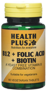 Health Plus B12 + Folic Acid + Biotin Vitamin B Supplement - 60 Tablets