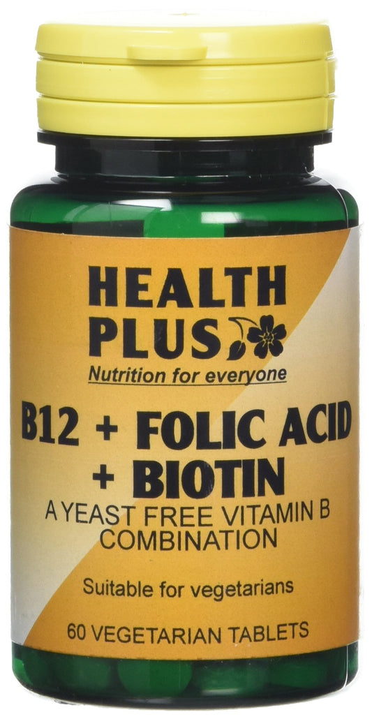 Health Plus B12 + Folic Acid + Biotin Vitamin B Supplement - 60 Tablets