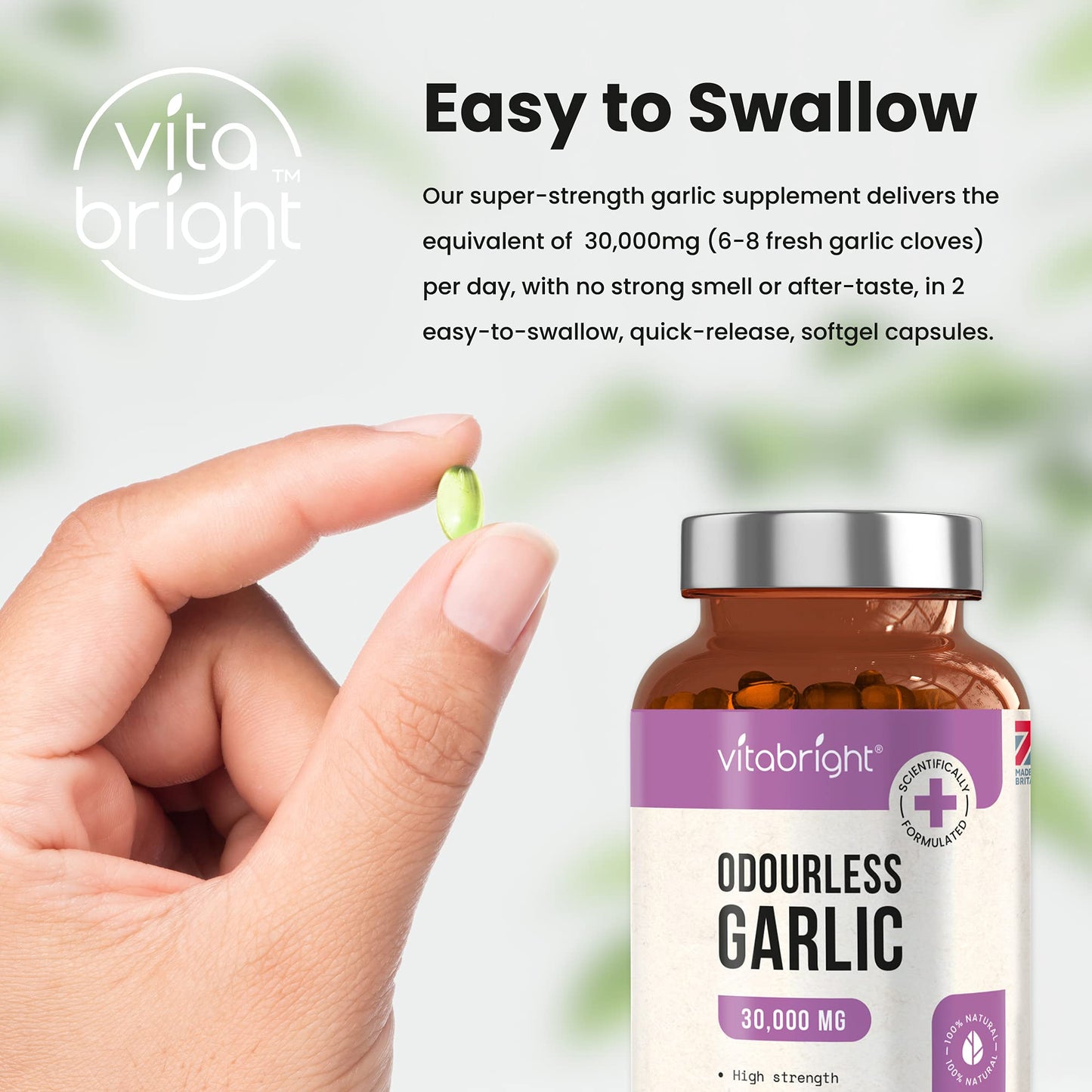 Odourless Garlic Capsules - High Strength 30,000mg - 180 Deodourised Garlic Oil Softgels – High in Allicin Garlic Supplement - 100% Natural Cold Pressed Garlic Tablets – Immune Support - Made in UK