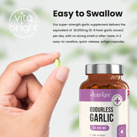 Odourless Garlic Capsules - High Strength 30,000mg - 180 Deodourised Garlic Oil Softgels – High in Allicin Garlic Supplement - 100% Natural Cold Pressed Garlic Tablets – Immune Support - Made in UK