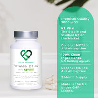Vitamin D3 K2 and MCT Powder for Superior Absorption | Includes K2VITAL® MK-7 - A Premium Form of K2 | 60 Capsules | 3000iu D3 + 100μg K2 | Love Life Supplements - Premium UK Supplements