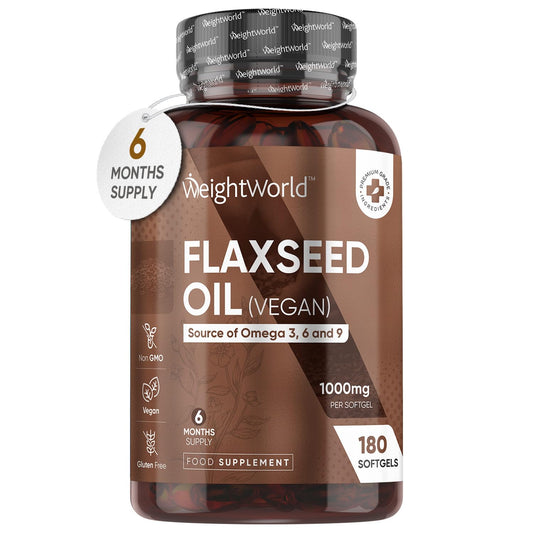 Flaxseed Oil Capsules - 2000mg per 2 Softgels - 180 Cold-Pressed & Vegan Omega 3 6 9 Capsules - Fish Oil Alternative - Linseed Oil ALA, Linoleic & Oleic Acid - Essential Fatty Acids Supplements