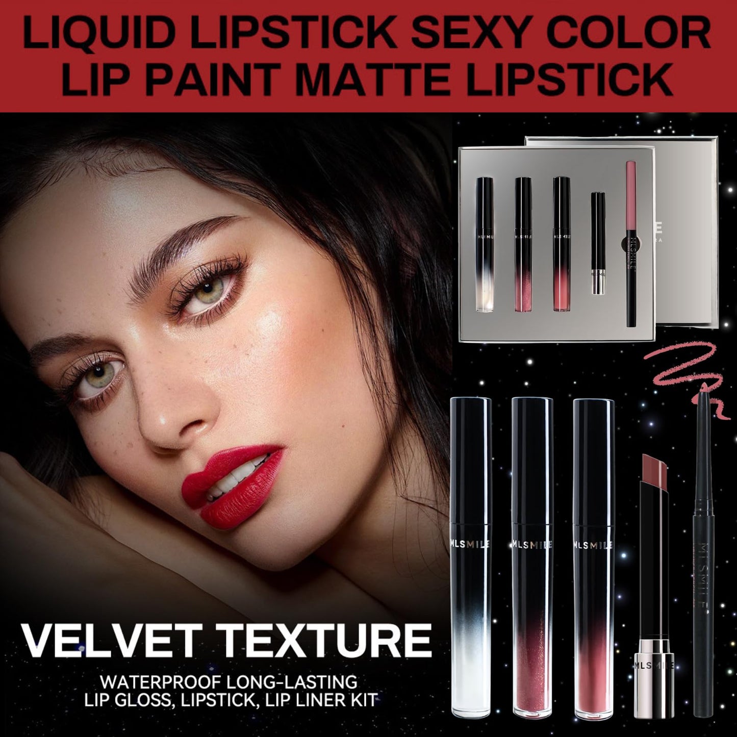 5pcs Lip Liner Lip Gloss Lipstick Set All In One Lip Kit Glitter Lip Gloss Matte Velvety Lip Liner And Lipstick Set High Pigmented Non-Stick Cup Red Lipstick And Liner Set Gift For Girls Lip Set