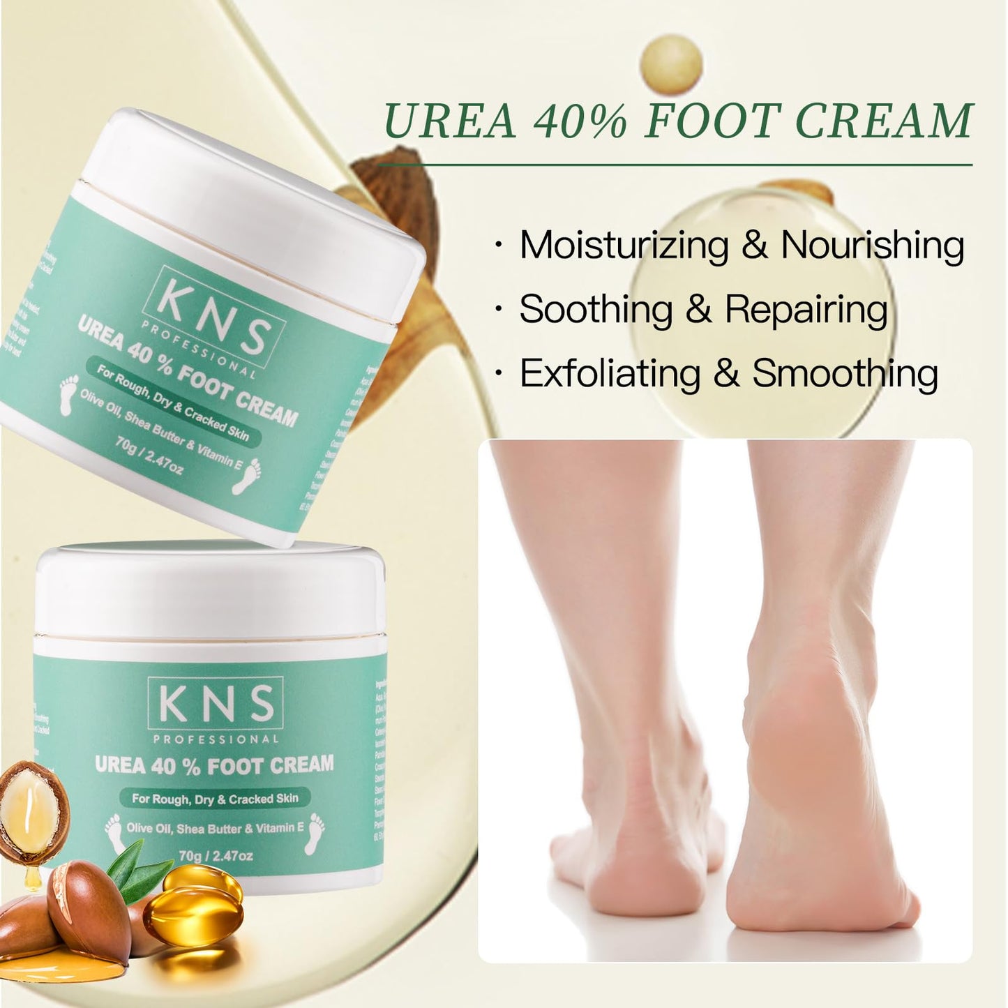 KNS PROFESSIONAL KNS 40% Urea Foot Cream - Olive Oil, Shea Butter for cracked heels and dry skin - Clinically Tested, Suitable for Diabetics
