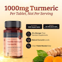Pureclinica Double Strength Turmeric - 1000mg x 180 Tablets - Natural Levels of Curcumin - and 5mg Black Pepper Extract.