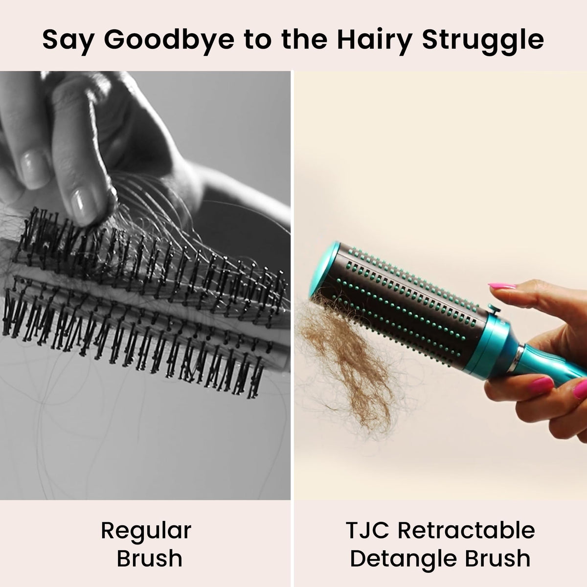 TJC Retractable Detangle Hair Brush for Curly Hair, Straight Hair & Wet Hair | Detangling Round Hairbrush for Blow Dry | Soft Bristle for Long, Thick & Curly Hair | Easy Clean Travel Brush - Navy Blue