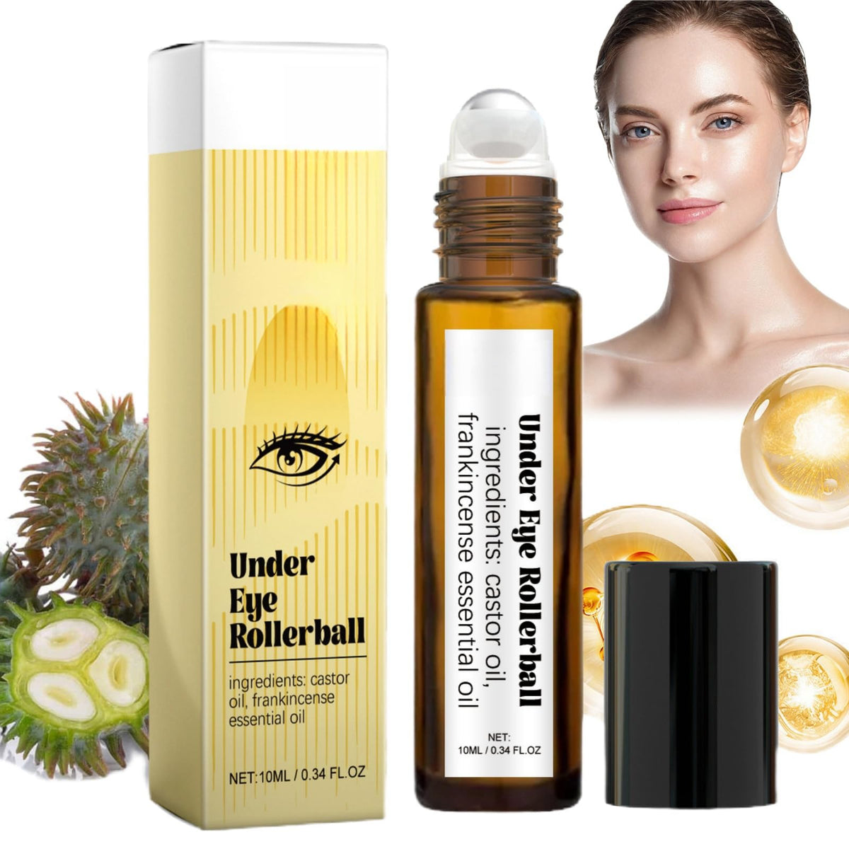 HIVETZ Rollerball Castor Oil,Castor Oil and Frankincense Eye Roller,Castor Oil Eye Roller Serum,Eye Cream for Dark Circles and Puffy Eyes,Eye Cream Anti Aging Skincare,Eye Bags Remover,Firming Eye Cream