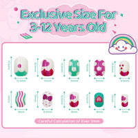 SeseBee 144Pcs Kids Press on Nails Children Girls Short Artificial Fake Nails No fading Stable Quick Stick on Cute Rainbow Unicorn Pre Glue Full Cover Acrylic Nail Tip Kit Gift Kids Nail Decoration (Unicorn)