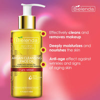 Bielenda Argan Face Oil - Essential Face Treatment Cleans Removes Makeup Deeply Moisturizes And Nourishes The Skin - Anti-Aging Effect Against Wrinkles - Argan Cleansing Face Oil With Pro-Retinol - 140 ml