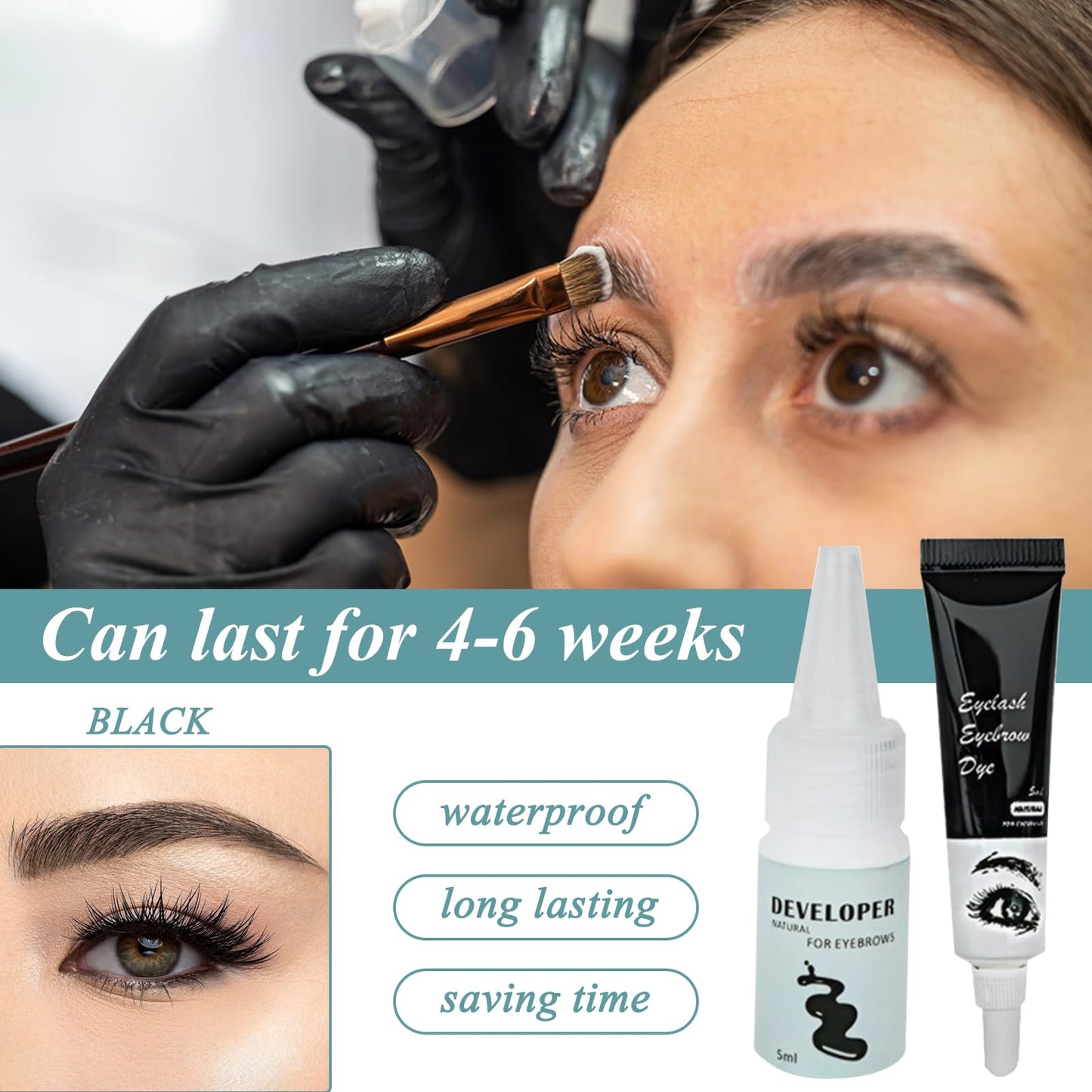 Guegine Eye Brow Tint Kits 38g Black Eyebrow Tint Eyebrow Tint Eye Lash Tint Eyelash And Eyebrow Dyeing Kit Semi-Permanent Lasts 4-6 Weeks Can Be Diy Suitable For Salon Home Use