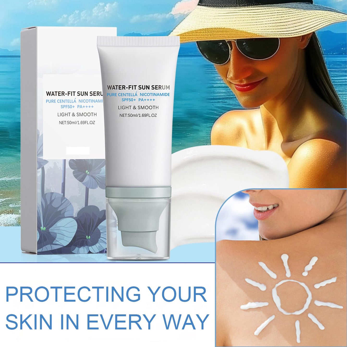 Generic Madagascar Centella Sunscreen, Lightweight Spf 50+ Pa++++, Water-fit Sun Serum, Hydrating & Soothing Sunscreen,Broad Spectrum Uv Protection, Refreshing For All Skin Type (50ml)
