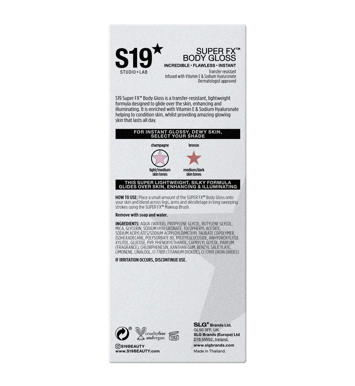 S19 STUDIO + LAB S19 SUPER FX Body Gloss, CHAMPAGNE - Highlights & Perfects Skin, Instant Glossy & Dewy Look - 100ml