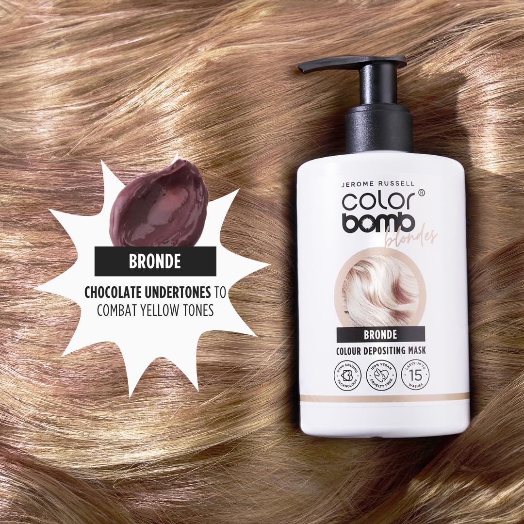 Jerome Russell BRONDE Colour Bomb | Blonde Depositing Hair Mask | Nourishing, Semi-Permanent Colour & Shine Treatment | Vegan & Cruelty-Free | 300ml