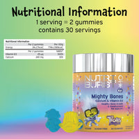 Nutriburst Kids Mighty Bones - Vitamin D3 + Calcium Chewable Vitamin - Healthy Bone Growth & Development - Vitamin D3 (25µg) + Calcium (240mg) - Vegan + Sugar Free - Strawberry Flavour - 30 Gummies