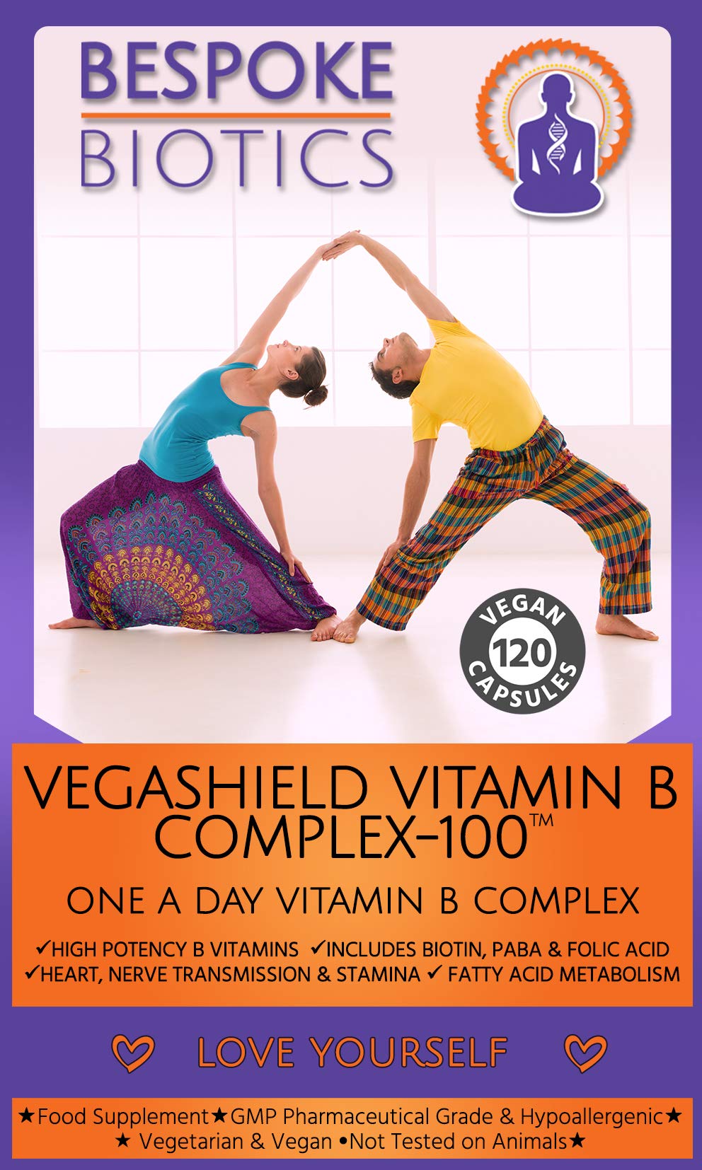 Bespoke Biotics Vitamin B Complex 100% |120 Caps | Energy| Mood| Nerves| Digestion |Added PABA Includes Essential Multi B-Vitamins B1, B2, B3, B5, B6, B12, Biotin & Folate100 NRV Daily Supplement | UK Made|