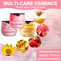Anmahe 3Pcs Bee Lip Balm Honey Pot with Stick, Lip Mask Day And Night Repair and Care, Moisturizing Lip Sleeping Cream, Silky Hydrate Repair Prevent Dry Cracked Lip Exfoliator(Honey+Strawberry+Watermelon)